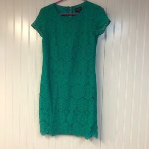 Laundry by Shelli Segal Lace Short Sleeve Sheath Dress Green Size 2 Mini Zip Up